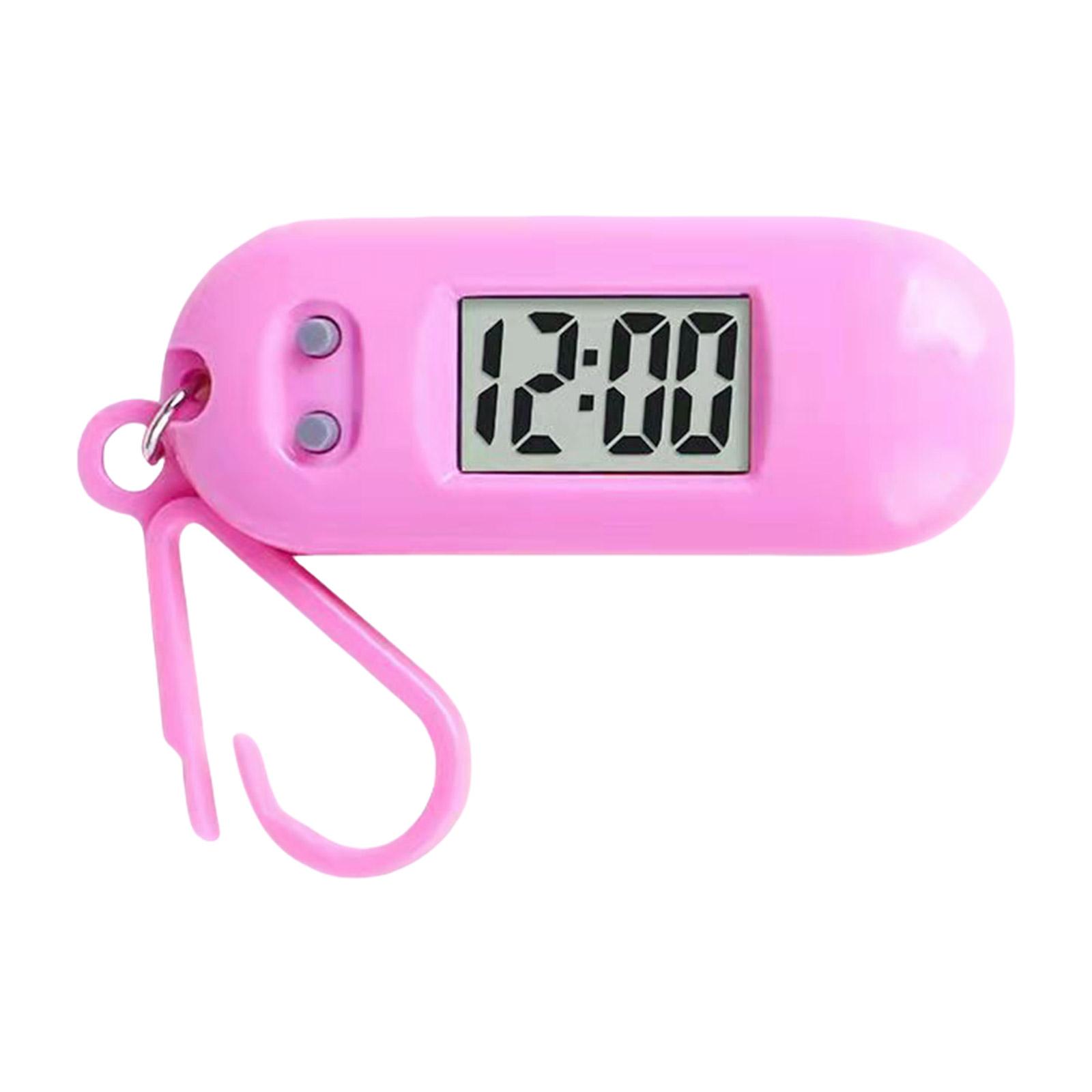 Sportliche LED Digitaler Schlüsselanhänger Taschenuhr Miniaturuhr für Studenten und Kinder Praktisches Reisezubehör für Rucksack rosa