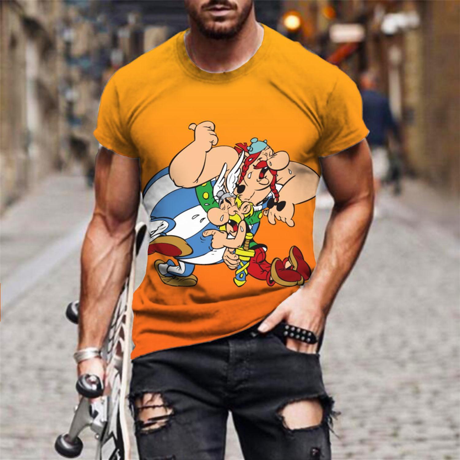Anime Asterix und Obelix T-Shirt Cartoon 3D Druck Herren Damen Kurzarm T-Shirts Oversized Harajuku T-Shirts Oberteile Kinderkleidung 5XL orange
