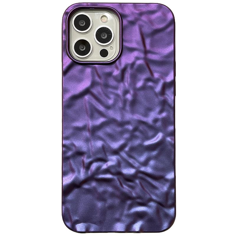 Galvanik Metallfarbe Silber Alufolie Falten Hülle Für iPhone 14 13 12 11 15 16 17 Pro Max Air Mini XS XR Plus Silikon Handyhülle iPhone17 Pro Max dunkelviolette