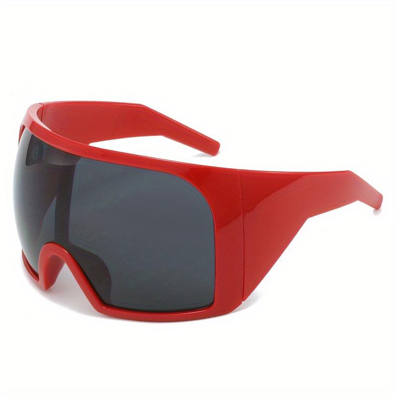 Übergroße, modische Y2k-Sonnenbrille zum Umwickeln für Männer und Frauen, großer Rahmen, schwarze Sonnenbrille, Punk, winddicht, einteilige Sonnenbrille, UV400 rot