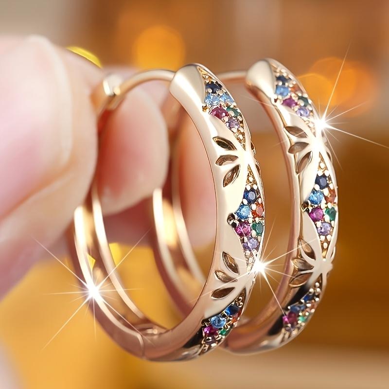 Süße Weiße Regenbogen Zirkon Creolen Ohrringe für Damen Luxus Gold Farbe Hochzeit Schmuck Accessoires Geschenke gold/bunt