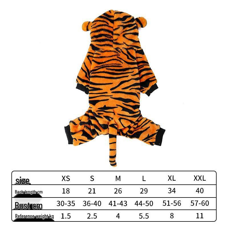 Haustierkleidung für Katzen und Hunde: Warme Tiger- und Dinosaurier-Kostüme aus Korallenfleece für Herbst und Winter XS