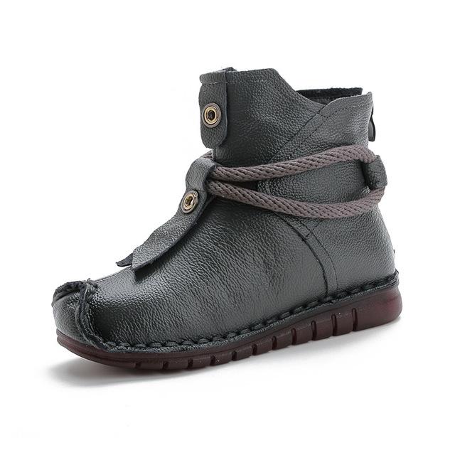 Echtes Leder Hochwertige Stiefeletten Damenstiefel Neue kurze Stiefel Winter Lila Grau Flats Stiefel 35 graue