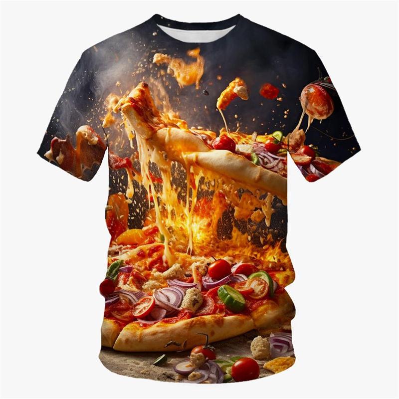 Mode 3D-gedrucktes T-Shirt mit Lebensmittel-Pizza für Männer, lässig, Sommer, kurzärmelig, T-Shirts, Top, Straße, Rundhalsausschnitt, T-Shirts für Kinder, Kleidung für Männer S
