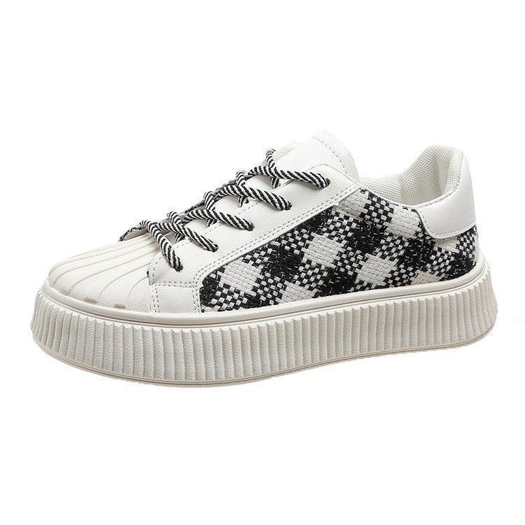 Sommer Neue Keksform Schuhe Damenmode Schachbrettmuster Shell Head Weiße Schuhe Damen Casual Sport Einlagige Schuhe Damen Großhandel 40