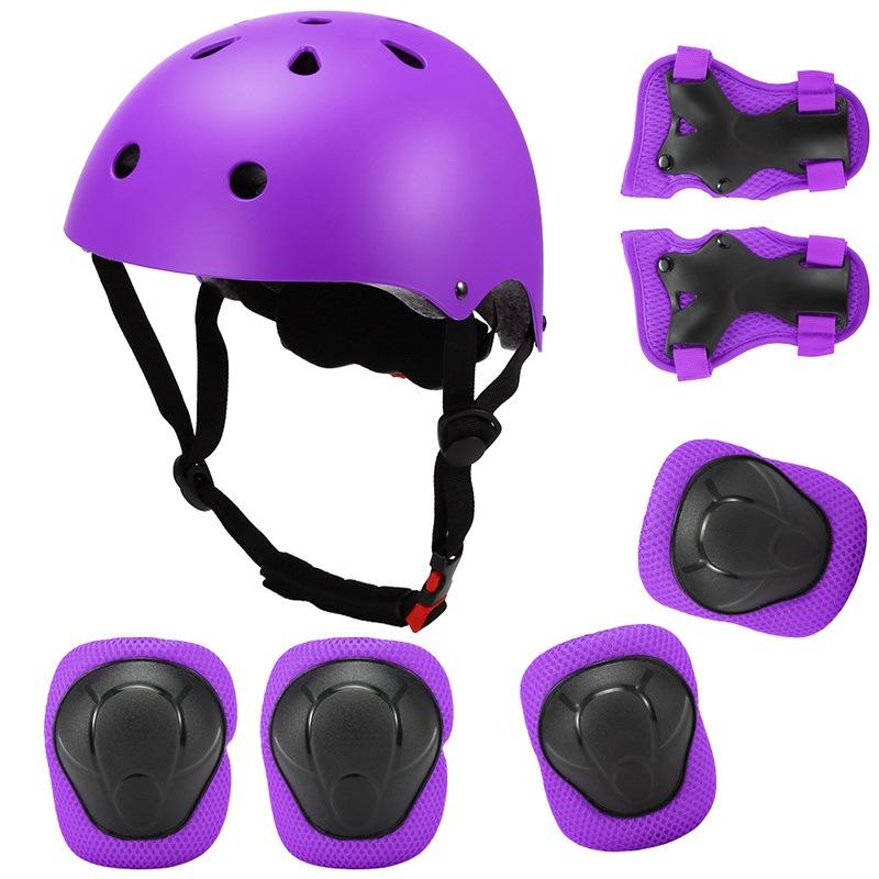Kinderhelm Schutzanzug Knie- und Ellenbogenschützer 2 3 4 5 6 7 8 9 10 11 12 Jahre Mädchen Jungen Geeignetes Rollschuhlaufen Skateboard Schutzausrüstungsset 10-30kg purple
