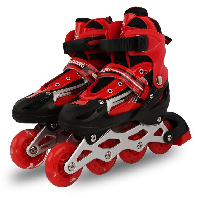 PU Rollschuhe Erwachsene Full Flash Inline Rollschuhe Männer und Frauen Versorgung Pulley Kinder Skates M (size 33-37) rot