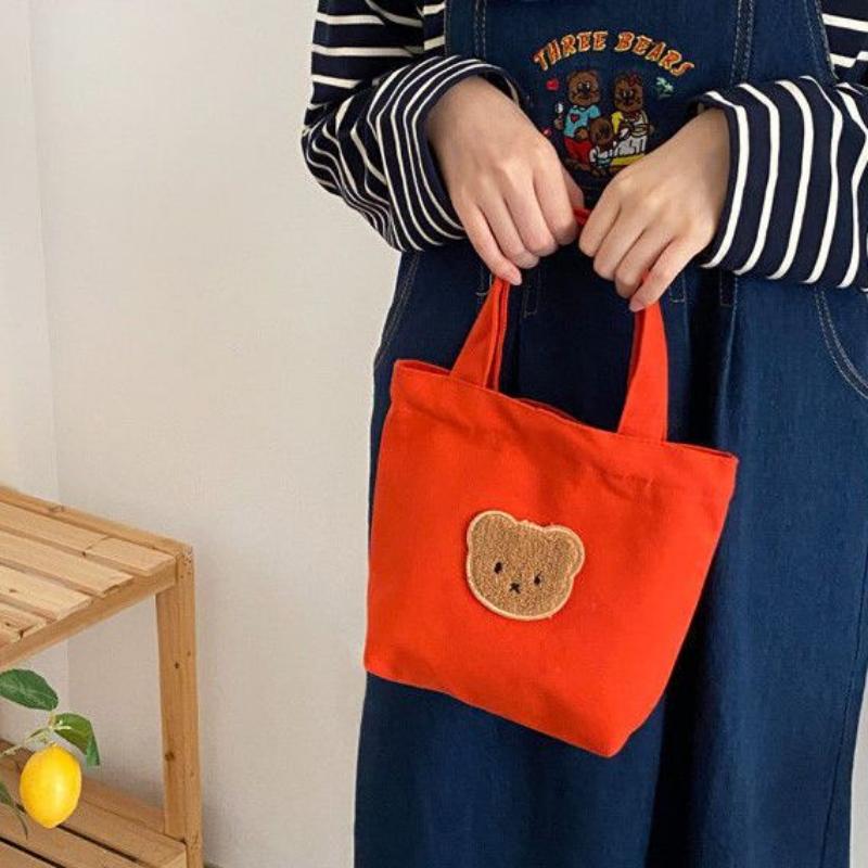 Damen Handtasche Casual Cute Bear Canvas Tasche Mädchen Praktische Mini Kleine Handtasche 18*21cm orange