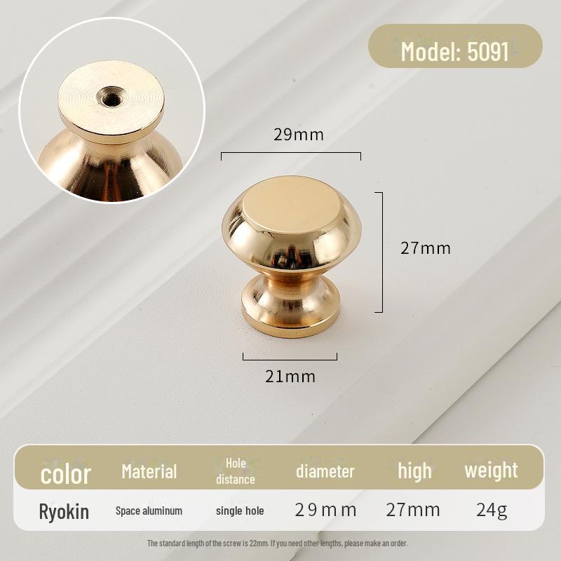 Goldfarbener, runder Luxus-Schubladengriff mit einem Loch für moderne, schlichte Kleiderschränke