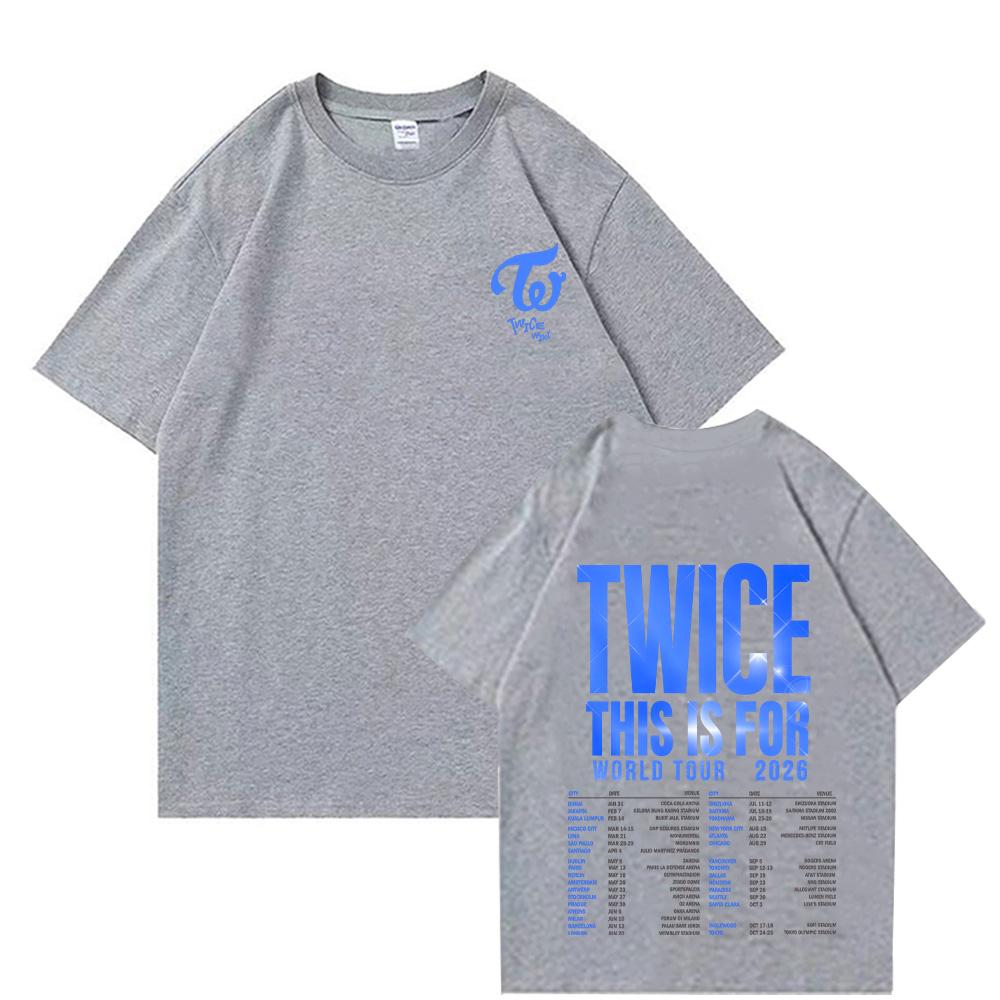 Twice This Is for World Tour 2026 T-Shirts Herren Damen Grafikdruck T-Shirts Tee Hohe Qualität Baumwolle Weiche T-Shirts Lockere Kleidung M grau