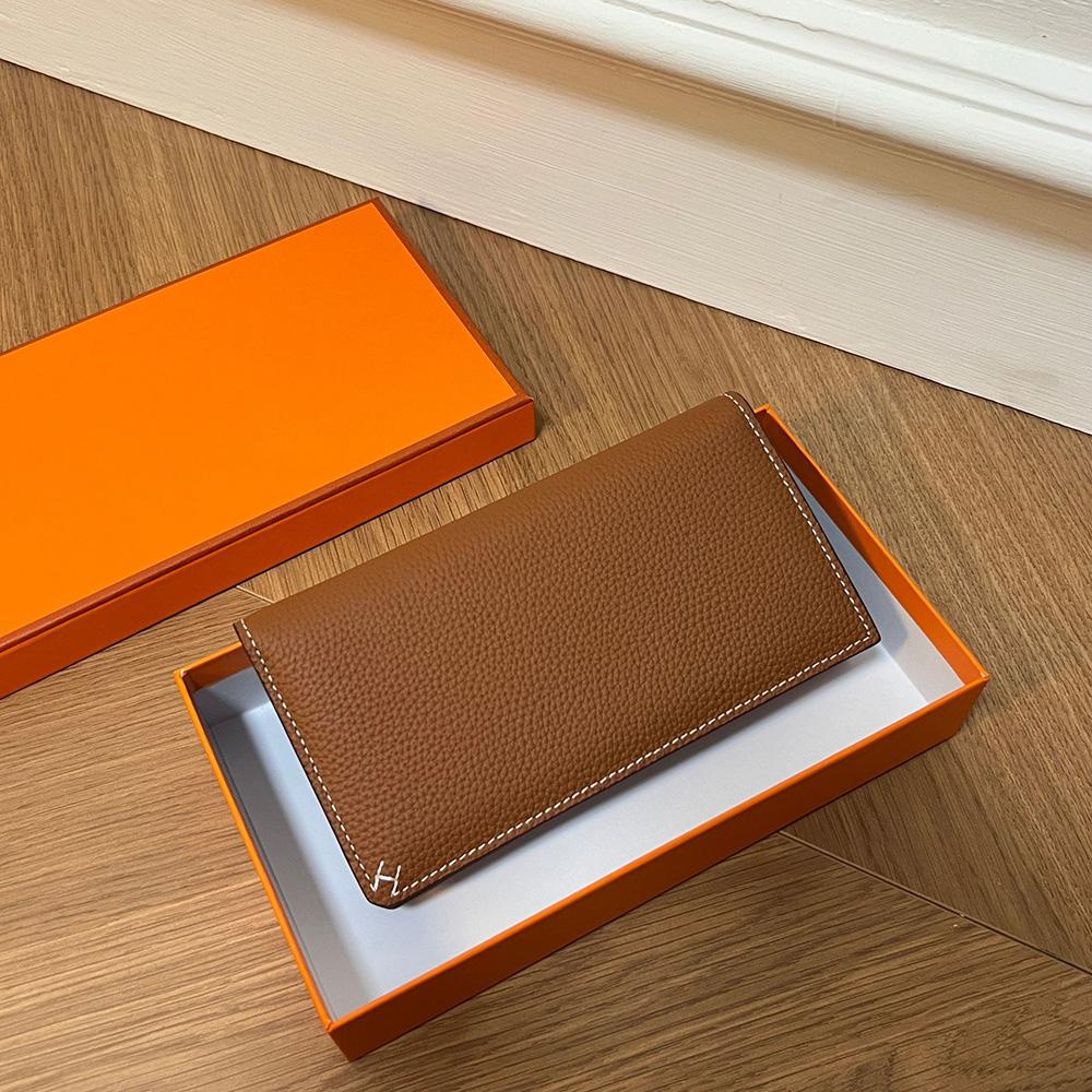 2025 Neue Damen Geldbörsen aus echtem Leder Lange Geldbörse H Faden Erste Schicht Rindsleder Geldbörse für Damen Bifold Brieftasche braun