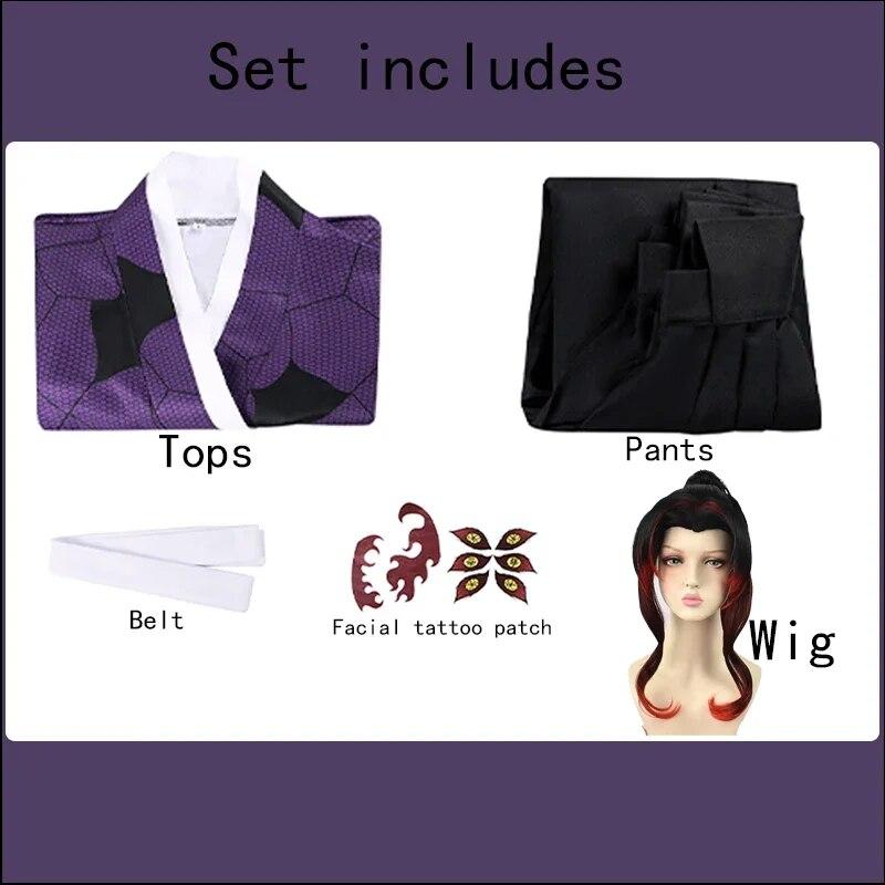 Anime Dämon Slayer Kokushibo Kostüm Kokushibo Cosplay Kimono Tattoo Perücke Halloween Party Karneval Rolle Spielen Outfits Perücken S-(Full set+wig)