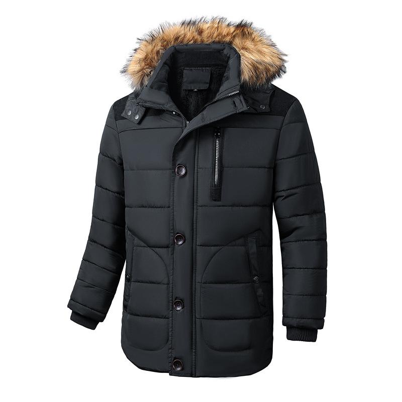 Baumwollmantel Herren Warmer Mantel Verdickt Großer Herren Baumwollmantel Kaschmir Kapuzen Baumwolljacke Mantel XXXXL schwarz