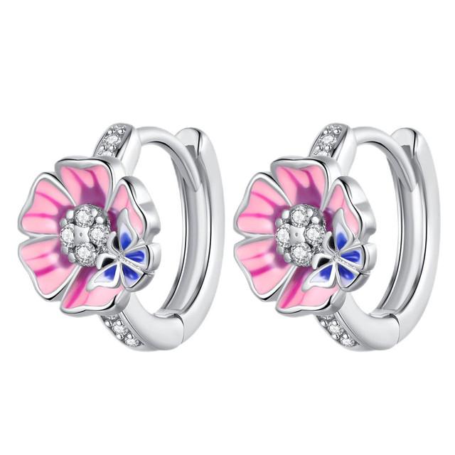 Gänseblümchen-Blumen-Ohrringe, 925er Silber, rosa, gelbe Blumen-Creolen für Frauen, Hochzeit, Verlobung, Zirkonia, originelles Schmuckgeschenk weiß