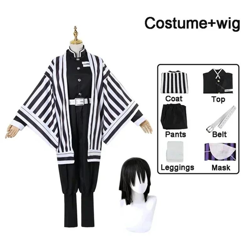 Anime Dämon Slayer Kimetsu Keine Yaiba Iguro Obanai Haori Kimono Cosplay Kostüm Perücke Schlange Requisiten Weiß Halloween Kostüm L gray