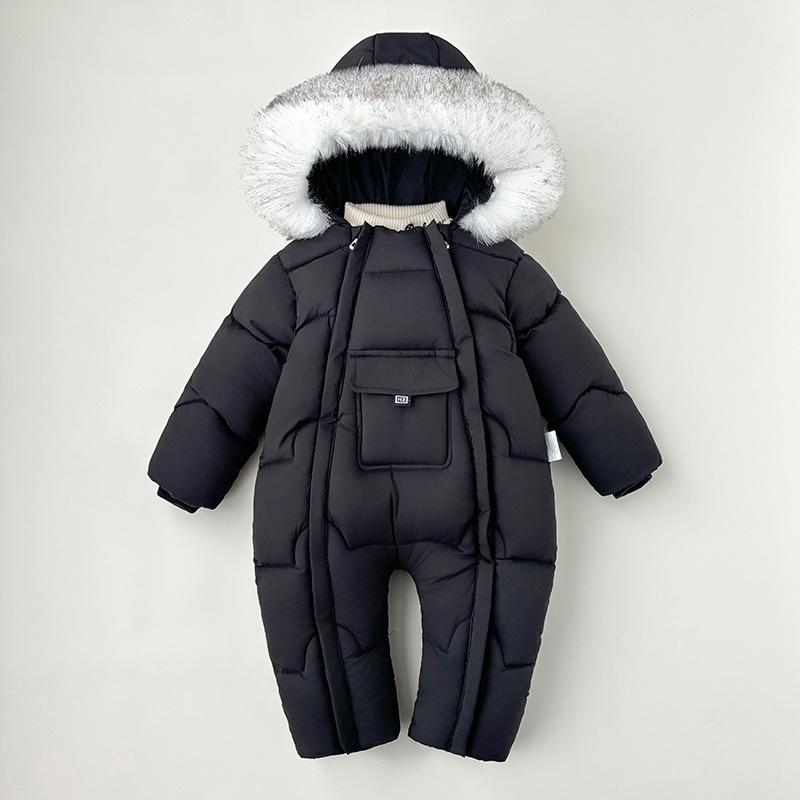 Baby Strampler Jacke Für Jungen Und Mädchen Verdicktes Kleinkind Outfit Warm Und Verdickt Für Draußen Strampler 73 schwarz