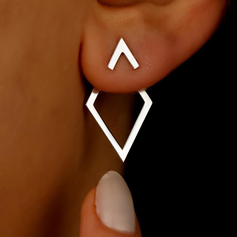 Ohrstecker im Retro-Stil, minimalistisch, geometrisch, quadratisch, abnehmbare Dreiecke, für Frauen, Modeschmuck, Accessoires, Partygeschenke silber