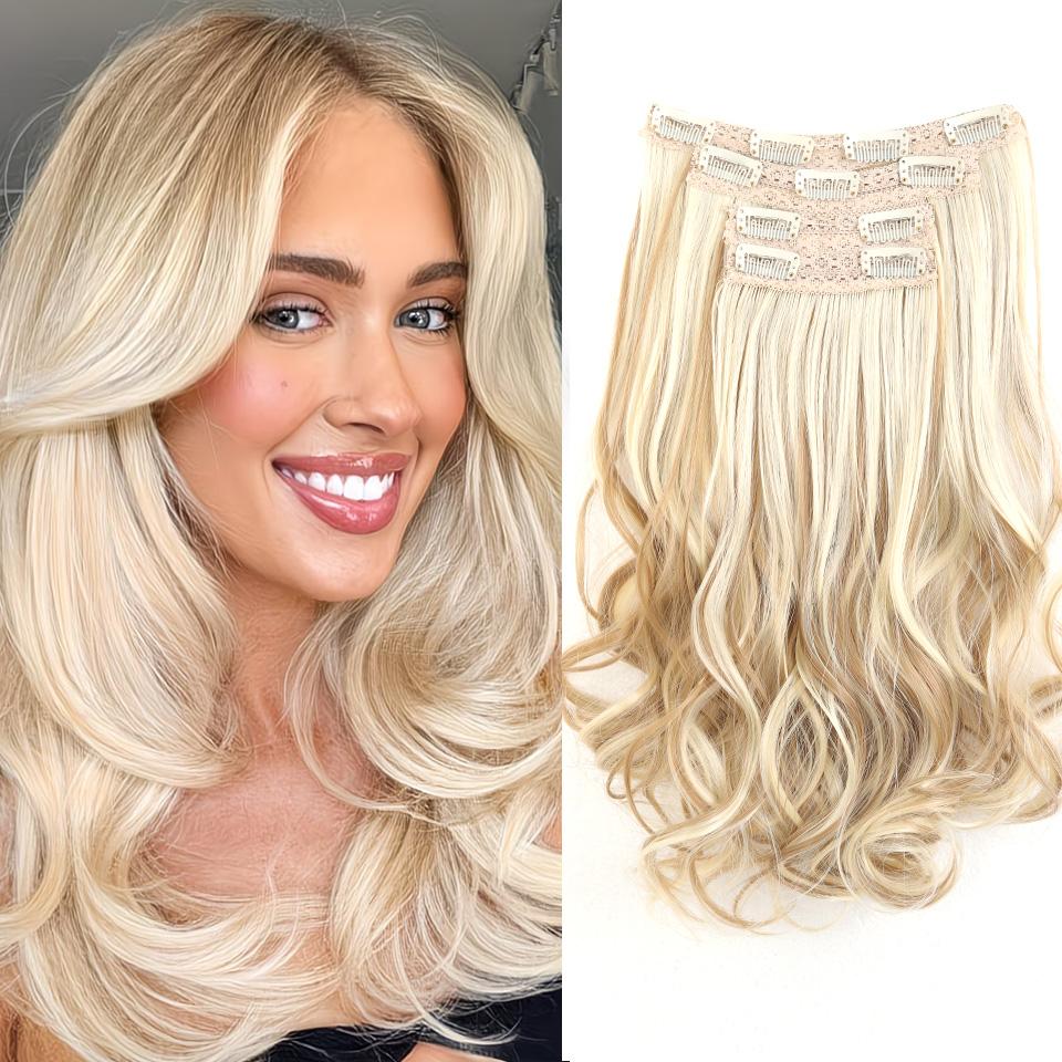 4 Stück Clip-In Haarverlängerungen Unsichtbar Dick Synthetisches Haar Clip-Extensions für Frauen Weich und Einfache Installation Haarteil Clip 35CM beige
