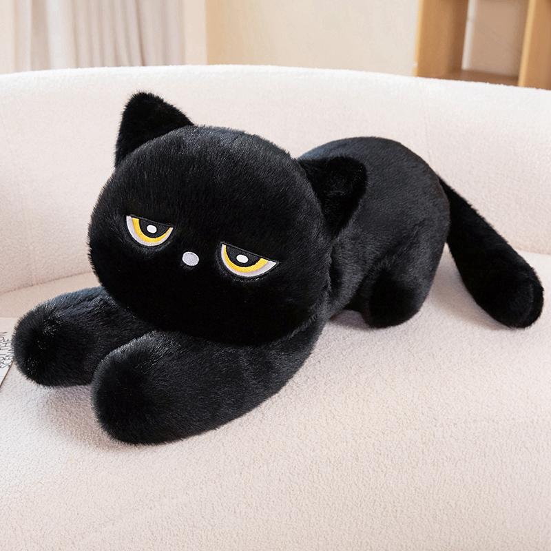 Riesiges Lustiges Schwarzes/Graues/Beiges Liegendes Katzen-Stofftier Weiche Simulierte Katzen-Stofftierpuppen Kuscheltier Schlafkissen Geburtstagsgeschenk 60cm