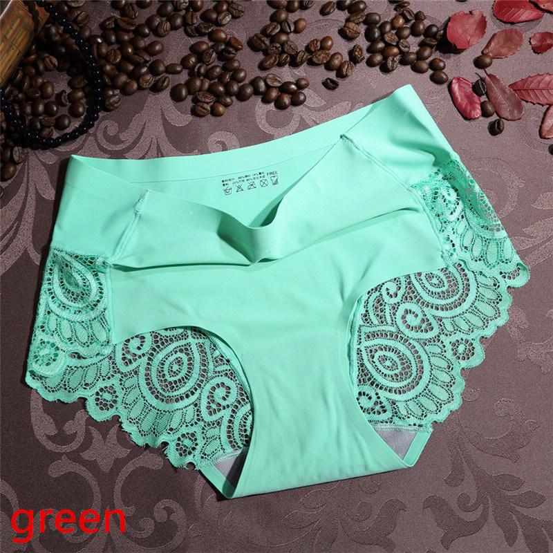 Frauen Sexy Unterwäsche Mid-taille Unterwäsche Spitze Reine Farbe Baumwolle Damen Unterwäsche Slips XL grün