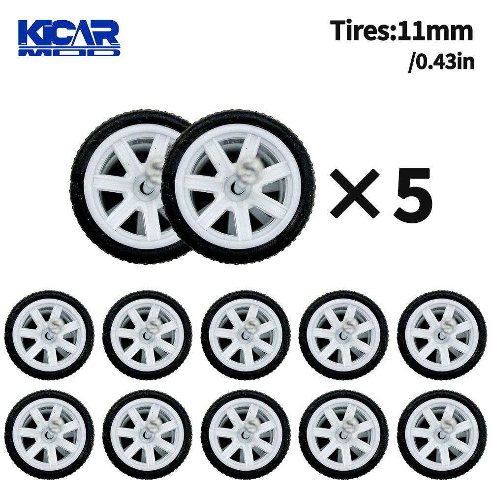 1/64 Räder Mit Festen Schwarzen Gummireifen Sieben Speichen Für Modell Diecast Autos Tuning Teile Für Hotwheels (5 Sets für 5 Autos)