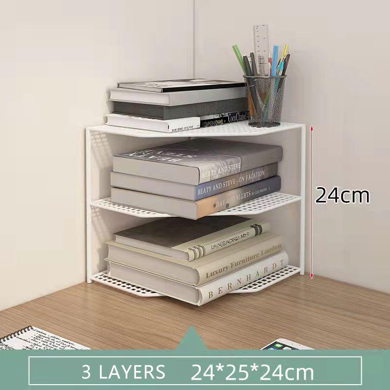 Desktop-Eck-Bücherregal, Eckregal, dreieckiges Eck-Bücherregal, Lagerregal, Küche, Badezimmer, Regal, Heim-Organizer, Snack-Aufbewahrungsbox 3 Layers weiß