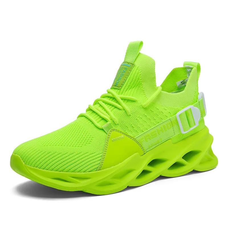 Herrenschuhe Atmungsaktive Fashion Mesh Laufschuhe Mann Hochwertige Unisex Leichte Tenniskörbe Sportschuhe für Männer 46 fluoreszierende grün