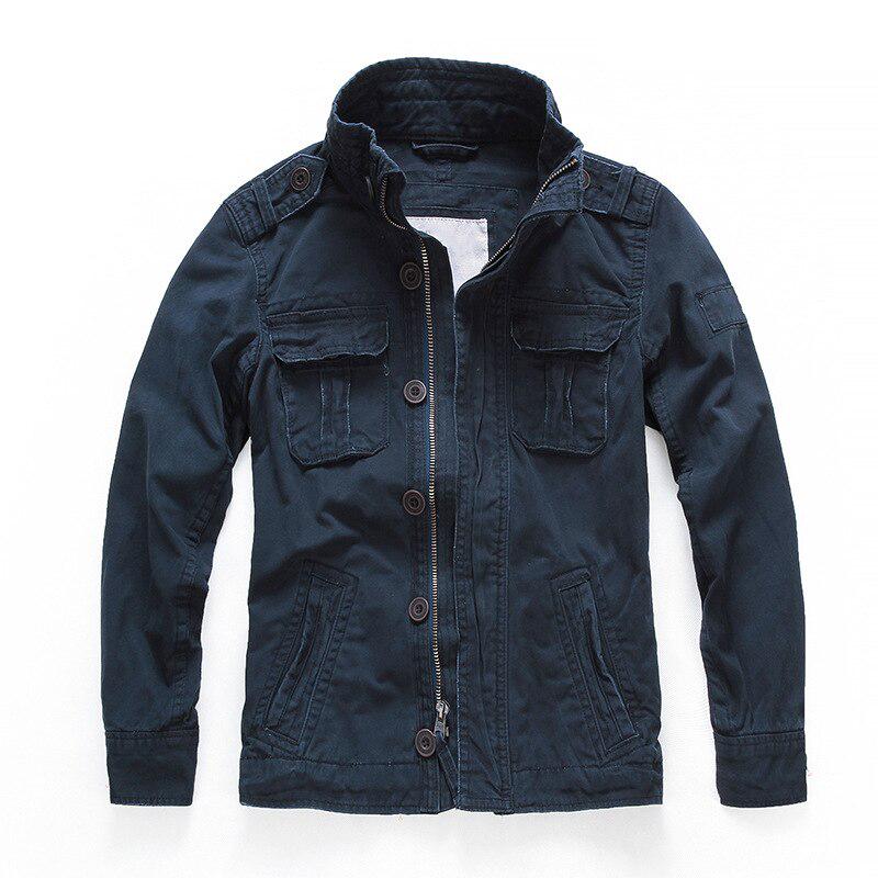 Männer Camouflage Kampf Jacken Retro Militär Tasche männer Denim Macket Outwear Mäntel Casual Männlich Baumwolle XXL navy blau