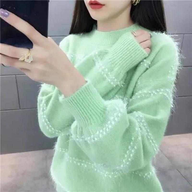 Dame Elegante Casual Warme Jumper Weibliche Lose Pullover Pullover Tops Neue Mode Herbst Frauen Solide Strick Pullover Pullover XXL grün