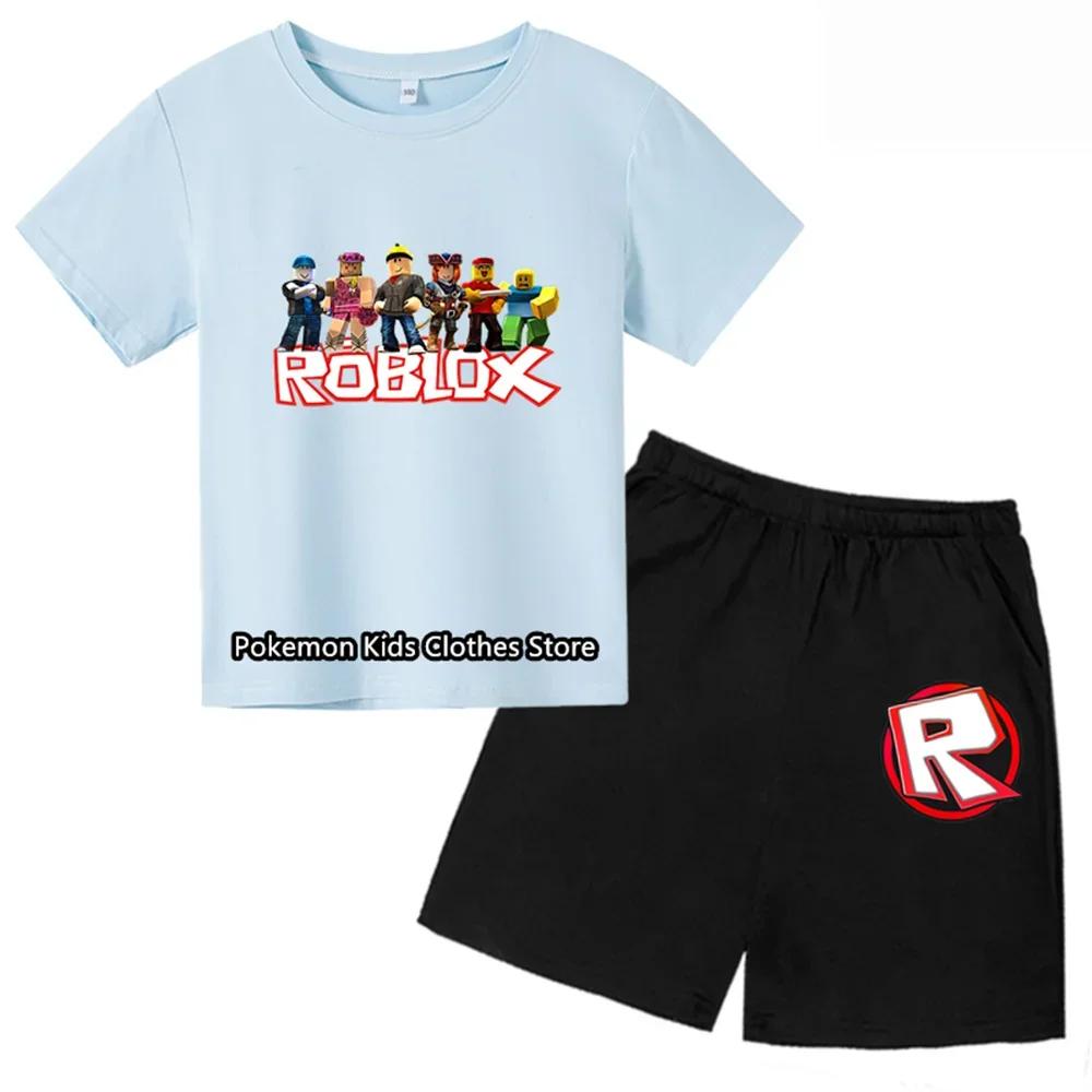 2025 MINISO Roblox T-Shirt Kinderkleidung Mädchen Tops Sommer Baby Shorts Sport T-Shirt Jungen Shorts Kinderkleidung Anzug 414 Jahre 150