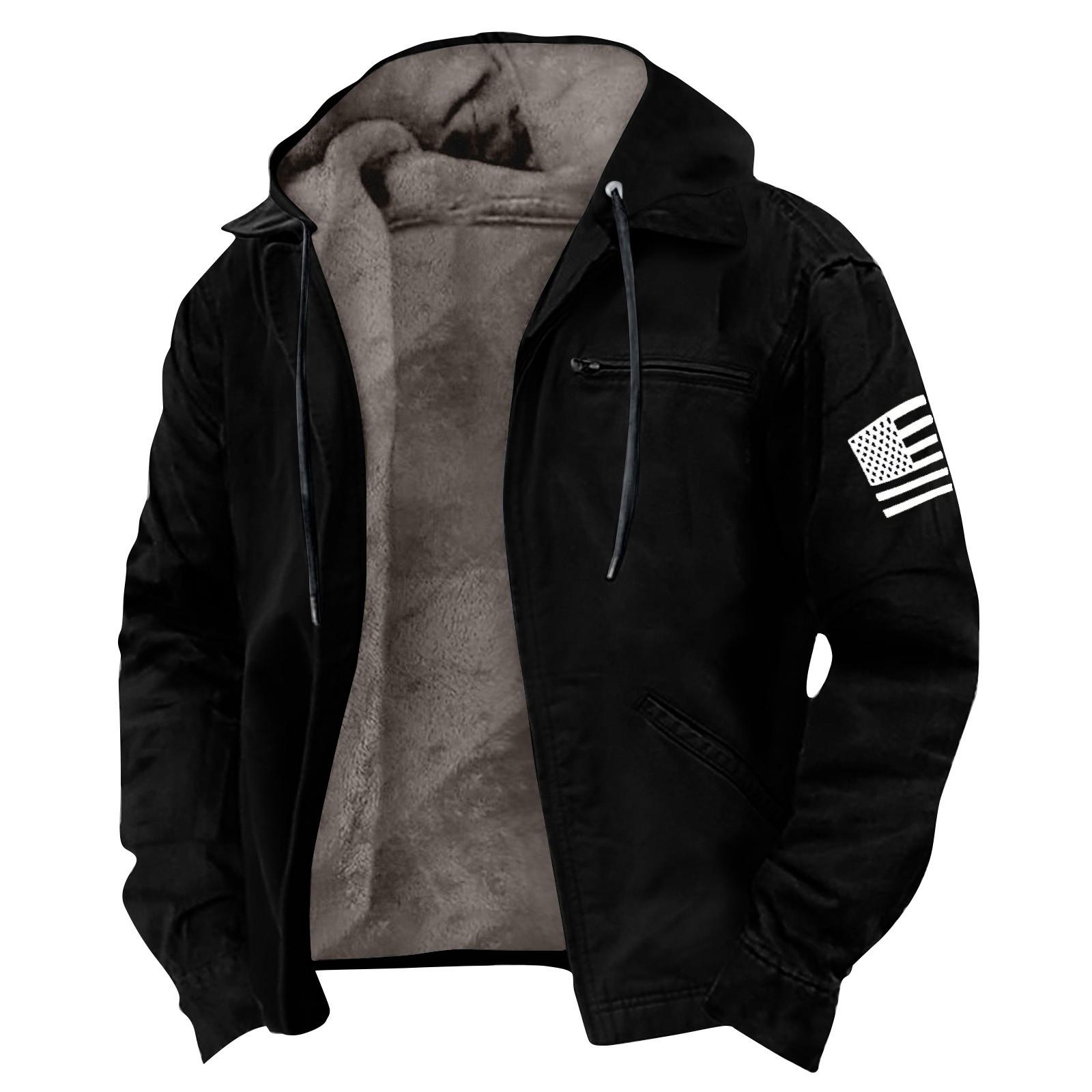 Lässige Herrenjacke mit Reißverschlusstasche und Kapuze, einfarbig, modisch, warme Herrenjacke XXXXXXXL schwarz