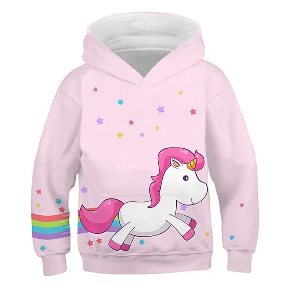 2024 Kawaii Kinder Mädchen Hoodie Regenbogen Einhorn Langarm Jungen Kleidung 2 bis 8 Jahre Outdoor Kleidung für Kinder Sweatshirts Oberteil 130CM white