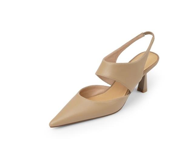 Frühjahr/Sommer Sandalen Kuh Leder Frauen Schuhe Retro Slip -On Frauen Pumps Spitzschuh Heels Schuhe Frauen Sandalen für Frauen 34 apricot