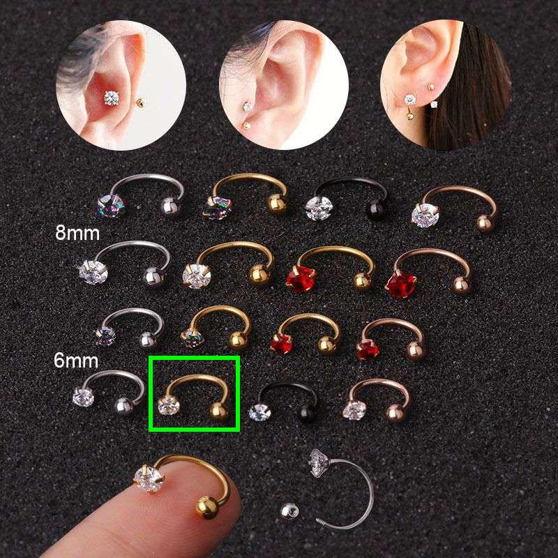 1 Stück Edelstahl Zirkon Cz Hoop Tragus Knorpel Helix Ohrstecker Conch Rook Daith Lobe Ohrschraube Piercing Schmuck 6mm gold/weiß