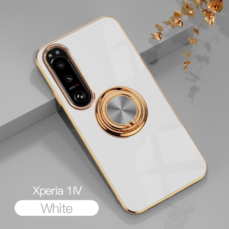 Luxus Plattierung Silikon Magnetischer Ringhalter Handyhülle Für Sony Xperia 1 5 10 III IV V VI ACE II Stoßfest Galvanisierte Abdeckung For Xperia 5 V weiß