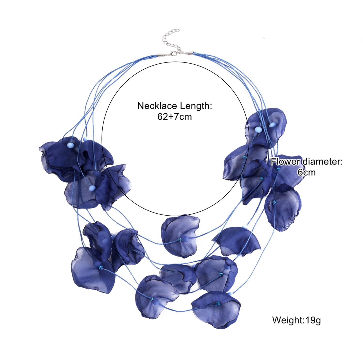 Halskette für Frauen Schmuck Mehrlagige Halsketten Sommer Küstenurlaubsstil Stoffblumenstücke Kristallperlen Blumenhalskette Elegante Halskette