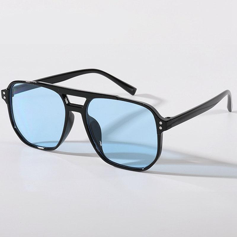 Retro Mode Sonnenbrille für Damen, Doppelbügel Sonnenbrille Schlicht Großer Rahmen Personalisierte Ozeanbrille blau