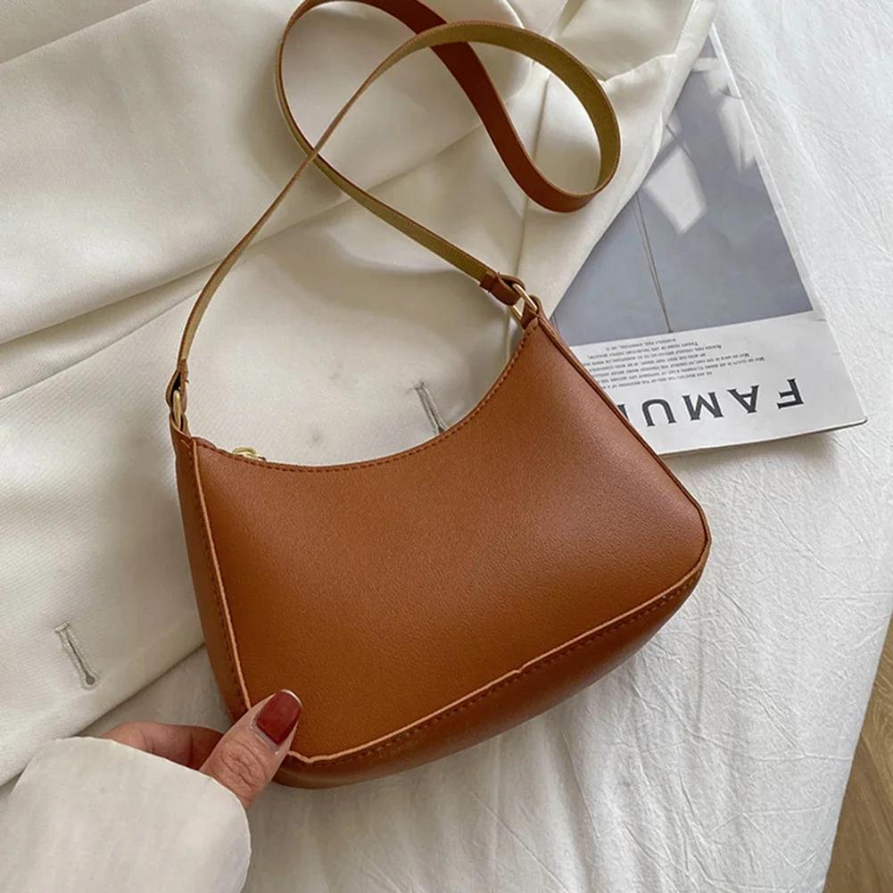 Neue Mode Retro Handtaschen Einfarbig Leder Schulter Unterarmtasche Lässige Damen Handtaschen braun