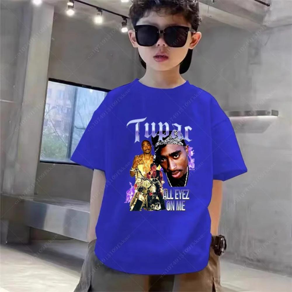 Sommer Tupac 2pac Rapper Thug Druck Mode Kinder T-Shirt Jungen Mädchen Kleidung Lässig Kinder Kurzarm T-Shirt Oberteil 100 blue
