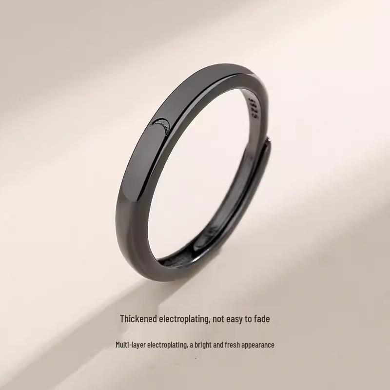 Sonne Mond 925 Sterlingsilber Partnerringe: Schwarz & Weiß Offene Ringe für Fernbeziehung Open Adjustable