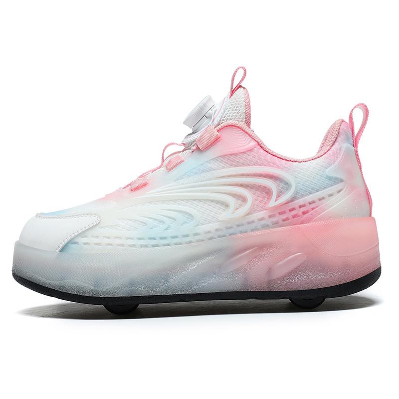 Kinder Rollschuhe mit Rollen LED Leuchtschuhe USB Aufladung Mädchen Outdoor Sportschuhe Studenten Schlittschuhe 40 rosa