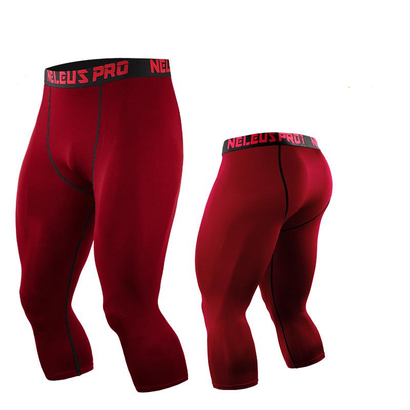8 Farben Männer Sport Cropped Pants Laufhose Gym 3/4 Hose Bodybuilding Männlichen elastische Fitness Leggings Jogger XXL rot