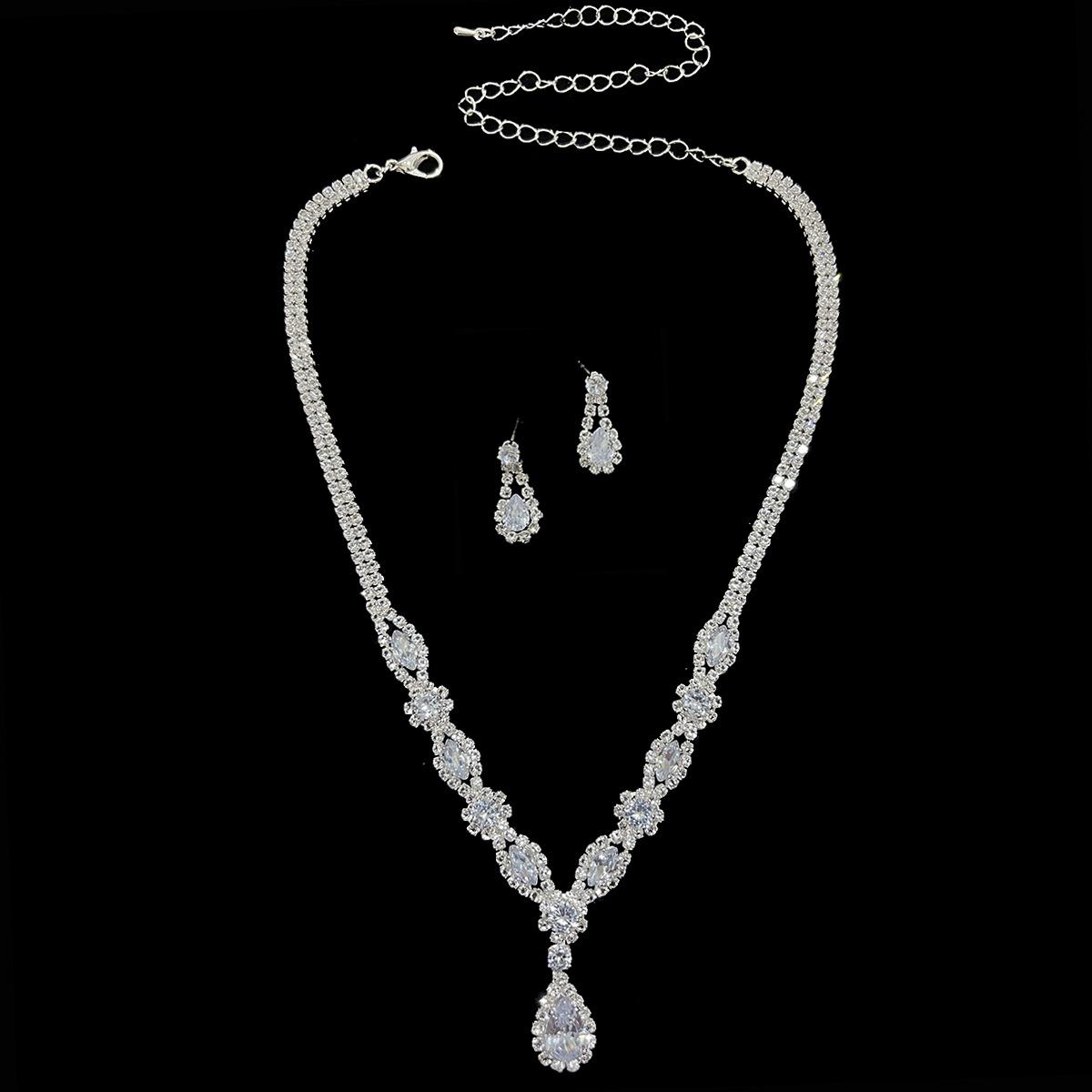 Frische Braut Halskette Ohrringe Schmuck Set Zirkon Hochzeit Bankett Schmuck Hochzeit Kleid Zubehör weiß