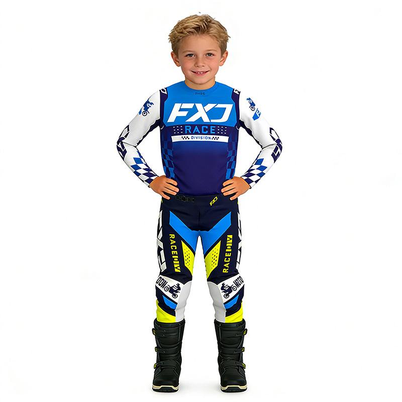 Motocross Kinder Set MX Trikot und Hose Kinder Set rot Dirt Bike MTB DH UTV Enduro Ausrüstung Kombi Off Road Jugend Rennanzug YXL-26 (30-36KG) blau
