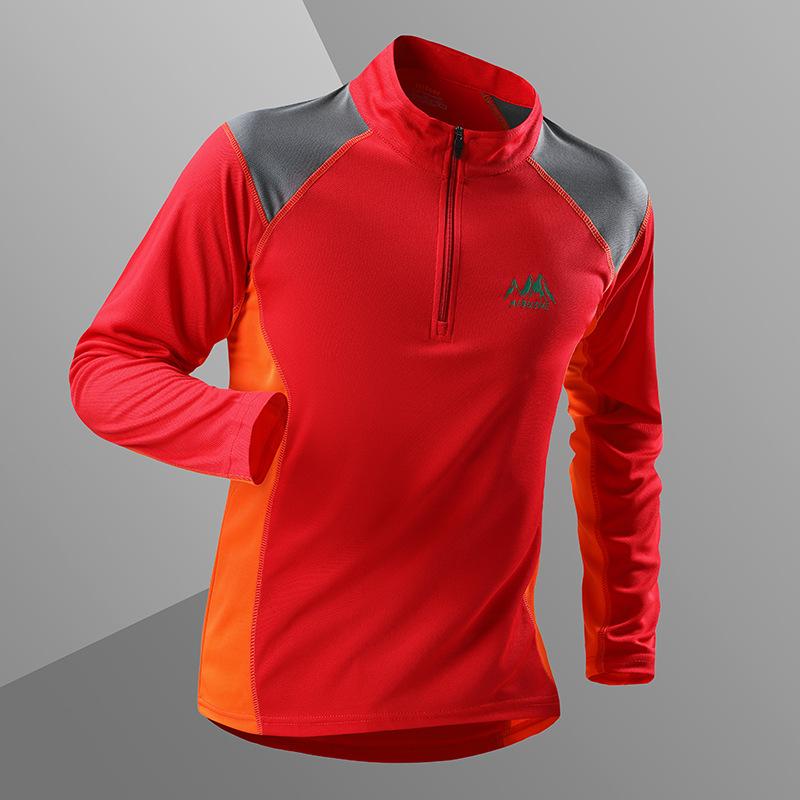 Outdoor-Sport Schnelltrocknende Kleidung Herren Langarm-T-Shirt Atmungsaktiv, Abriebfest, Schweißabsorbierend, Wandern Schnelltrocknende Kleidung L rot