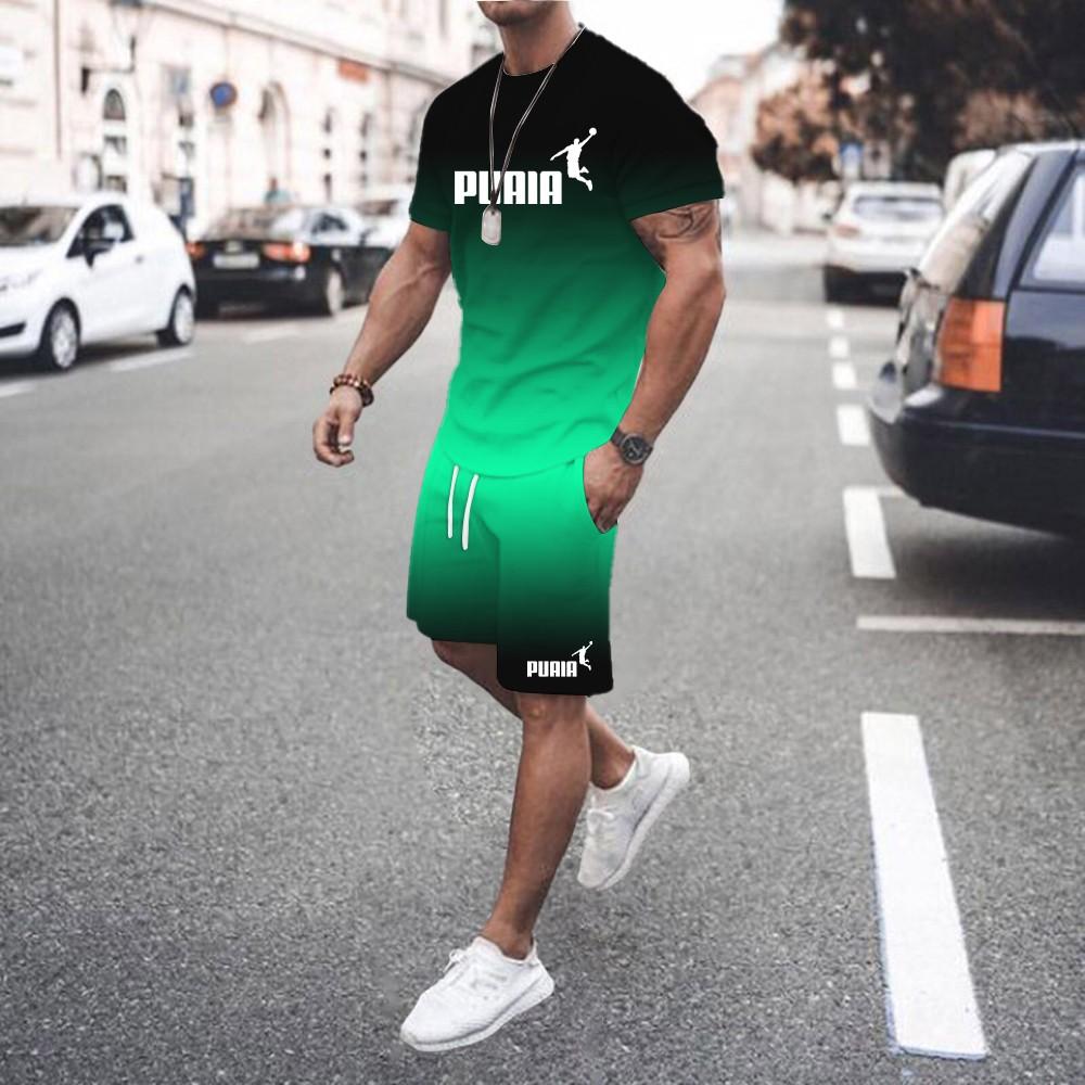 Sommer heißer verkauf männer der 3D männer gradienten anzug modische casual männer der kurzen ärmeln T-shirt + shorts zwei-stück sport set 2XL