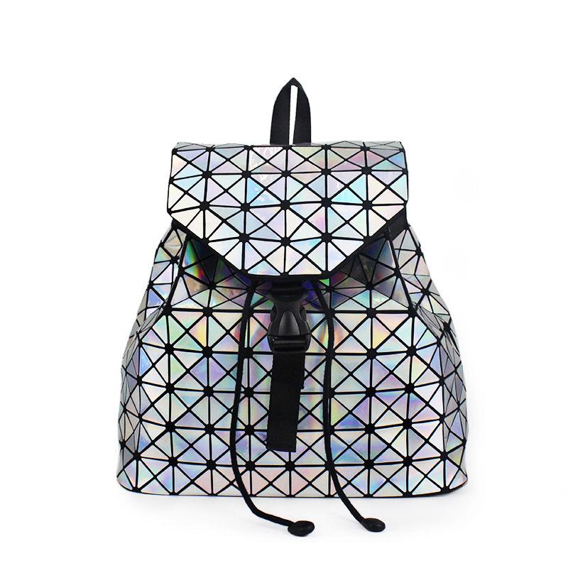 Neuer Damen Laser Rucksack Geometrischer Rhombus Rucksack Bunter Rucksack Damenmode Faltbarer Schulrucksack