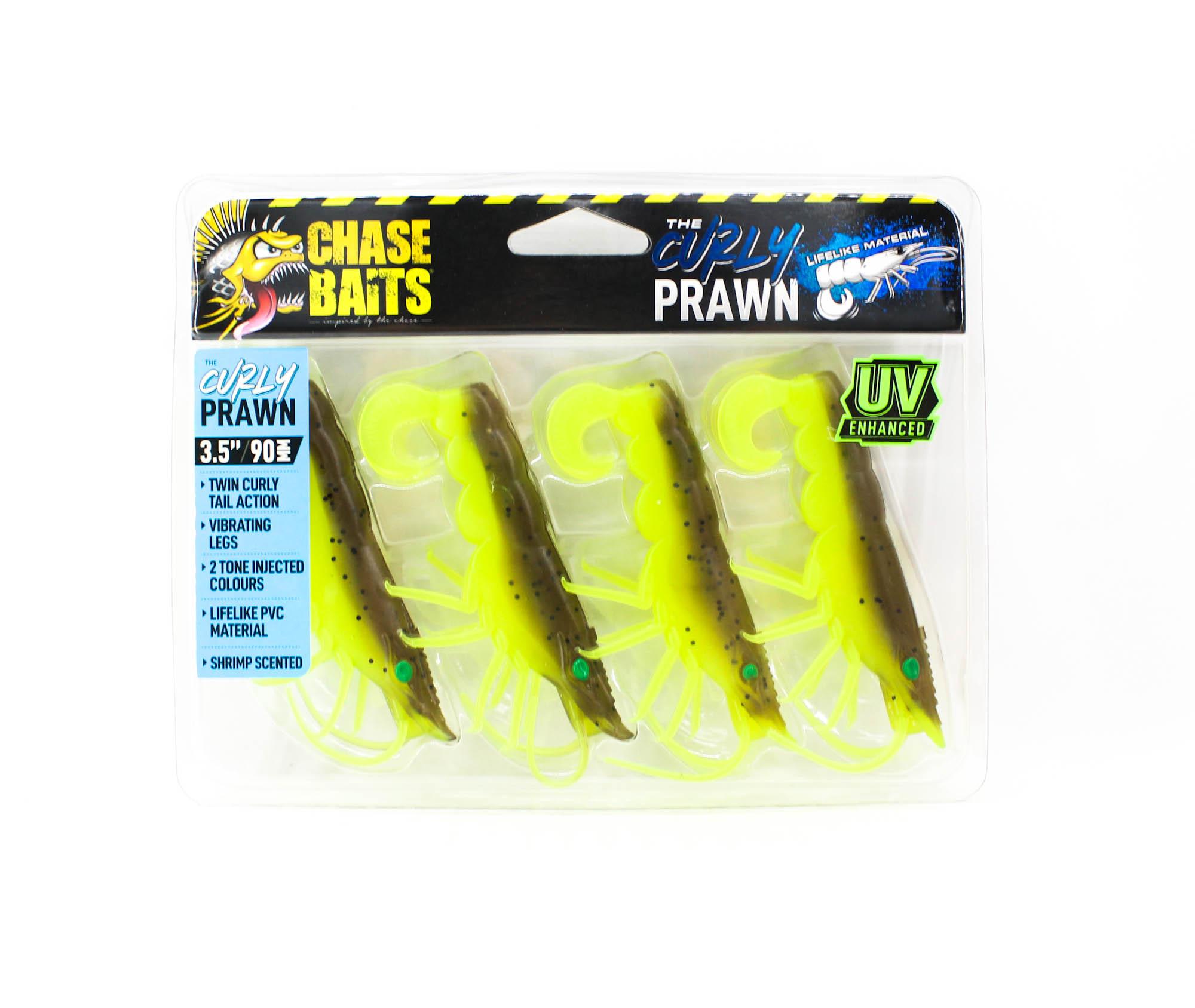 Chasebaits Curly Prawn 90 mm Sinkender Köder 4/Pack Lime Tiger (4525)