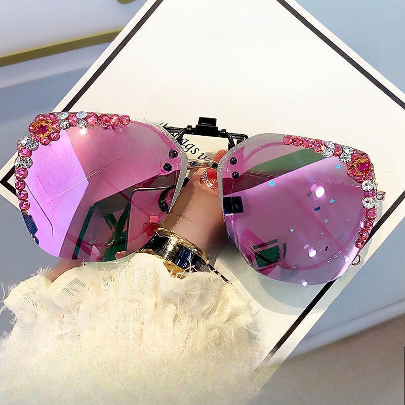 Nicht polarisierte Vintage Clip-on Strass Sonnenbrille Damen Herren Mode Farbverlaufsgläser Sonnenbrille Shades für Damen rosa