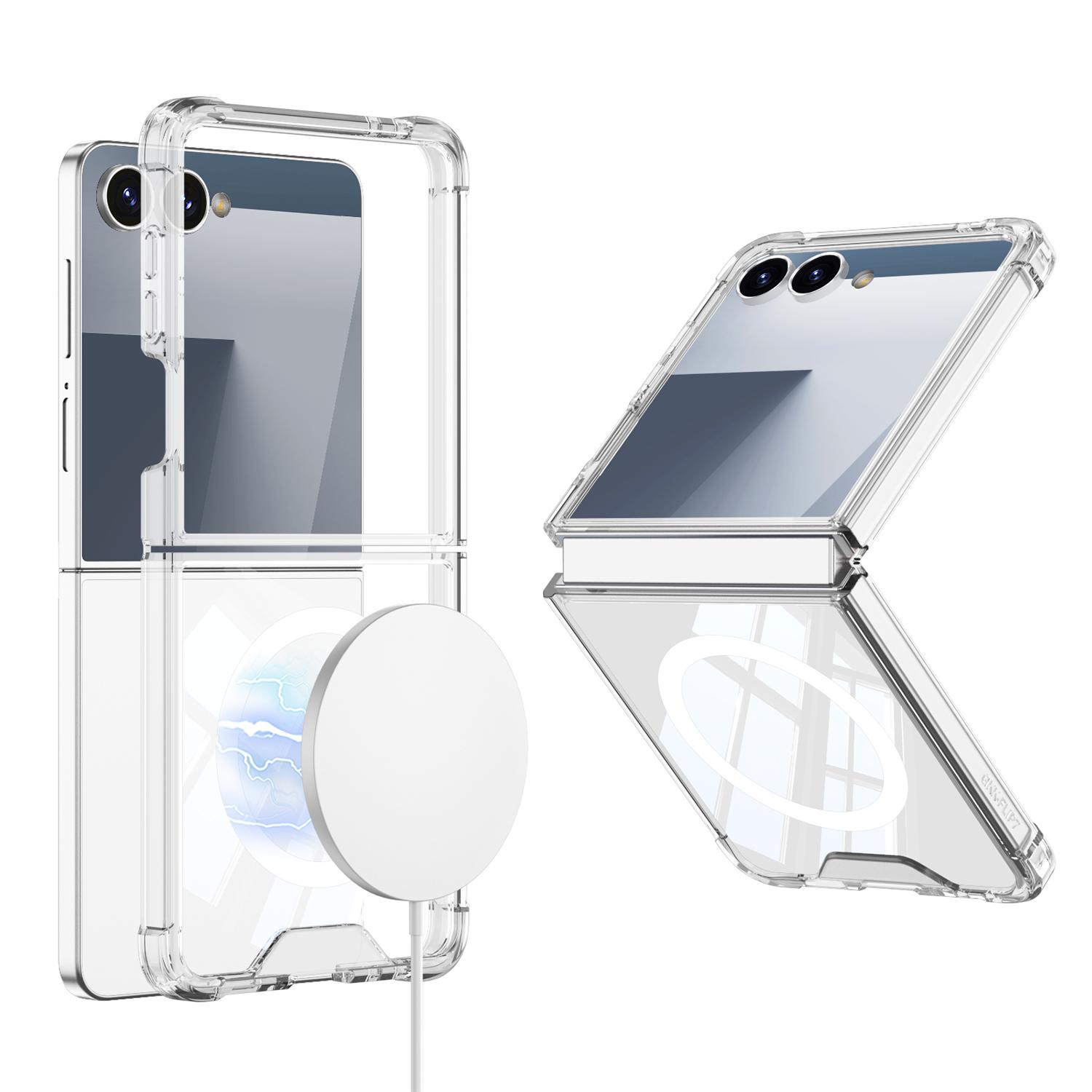Für Samsung Galaxy Z Flip 7 Hülle Weich Airbag Stoßfest magnetisch Kabelloses Laden Schutz Hülle für Rückseite Für Z Flip 7 Schale Galaxy Z Flip 7 transparent